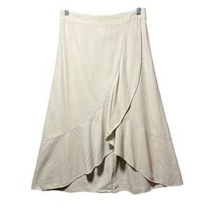 Westport Beige Linen Blend Ruffle Tulip Midi Skirt Womens Medium High Low Boho